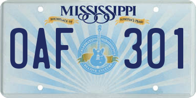 MS license plate OAF301