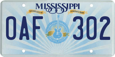 MS license plate OAF302