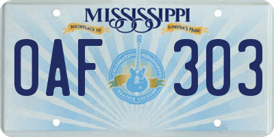 MS license plate OAF303
