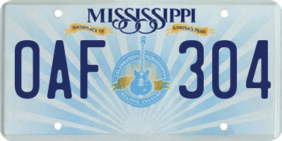 MS license plate OAF304