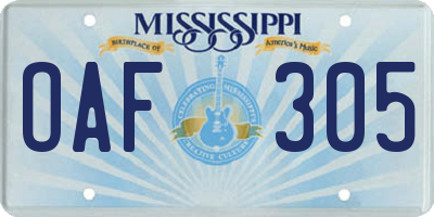 MS license plate OAF305