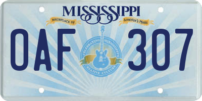 MS license plate OAF307