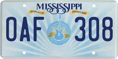 MS license plate OAF308