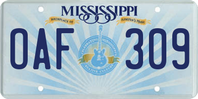 MS license plate OAF309