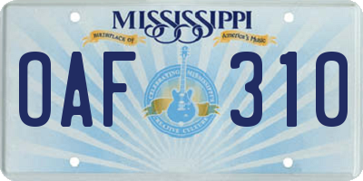 MS license plate OAF310