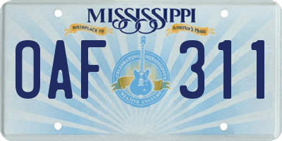 MS license plate OAF311