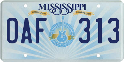 MS license plate OAF313