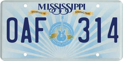 MS license plate OAF314