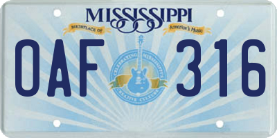 MS license plate OAF316