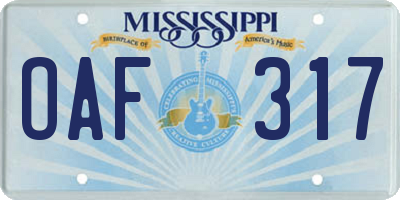 MS license plate OAF317