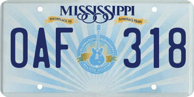 MS license plate OAF318