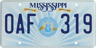 MS license plate OAF319