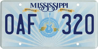 MS license plate OAF320