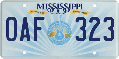 MS license plate OAF323