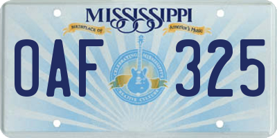 MS license plate OAF325