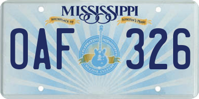 MS license plate OAF326