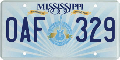 MS license plate OAF329
