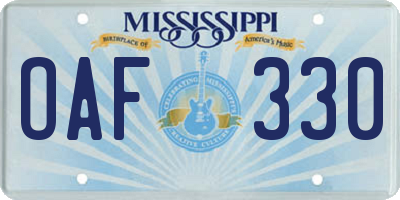 MS license plate OAF330