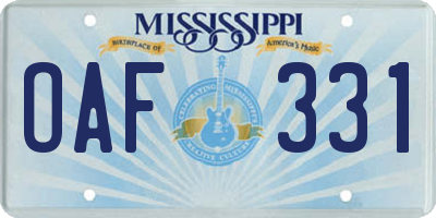 MS license plate OAF331
