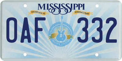 MS license plate OAF332