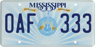 MS license plate OAF333
