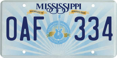 MS license plate OAF334