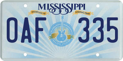 MS license plate OAF335
