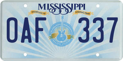 MS license plate OAF337
