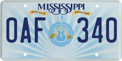 MS license plate OAF340