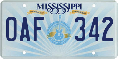 MS license plate OAF342