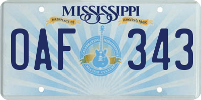 MS license plate OAF343