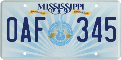 MS license plate OAF345