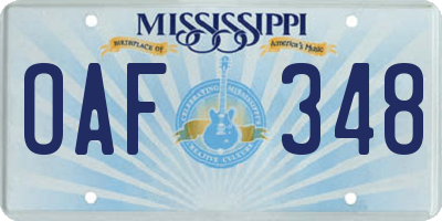 MS license plate OAF348