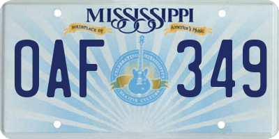 MS license plate OAF349