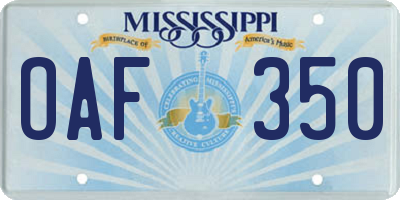 MS license plate OAF350