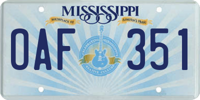 MS license plate OAF351