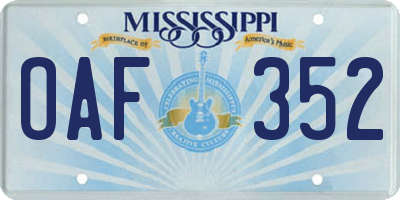 MS license plate OAF352