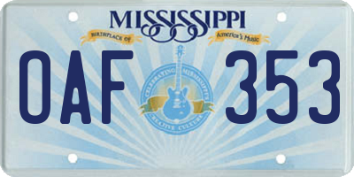 MS license plate OAF353