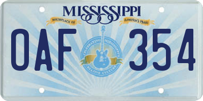 MS license plate OAF354