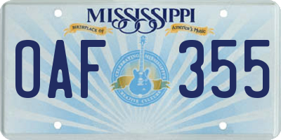 MS license plate OAF355