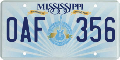 MS license plate OAF356