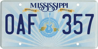 MS license plate OAF357