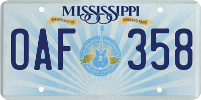 MS license plate OAF358