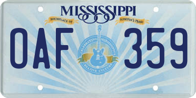 MS license plate OAF359