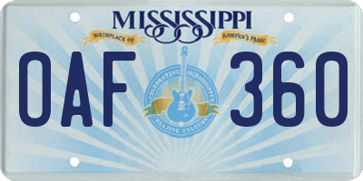 MS license plate OAF360