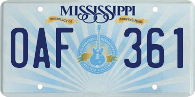 MS license plate OAF361