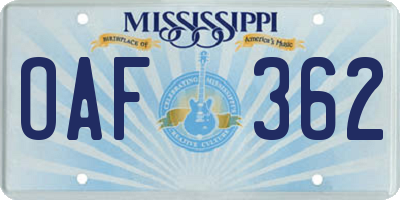 MS license plate OAF362