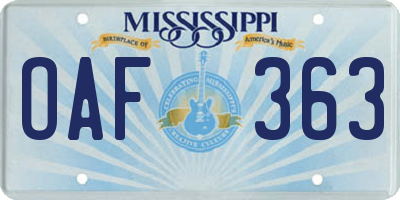 MS license plate OAF363