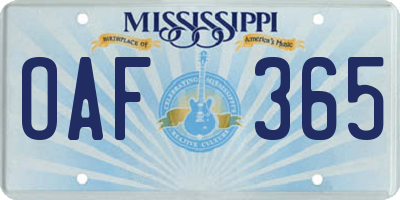 MS license plate OAF365