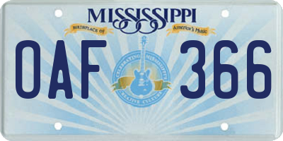 MS license plate OAF366
